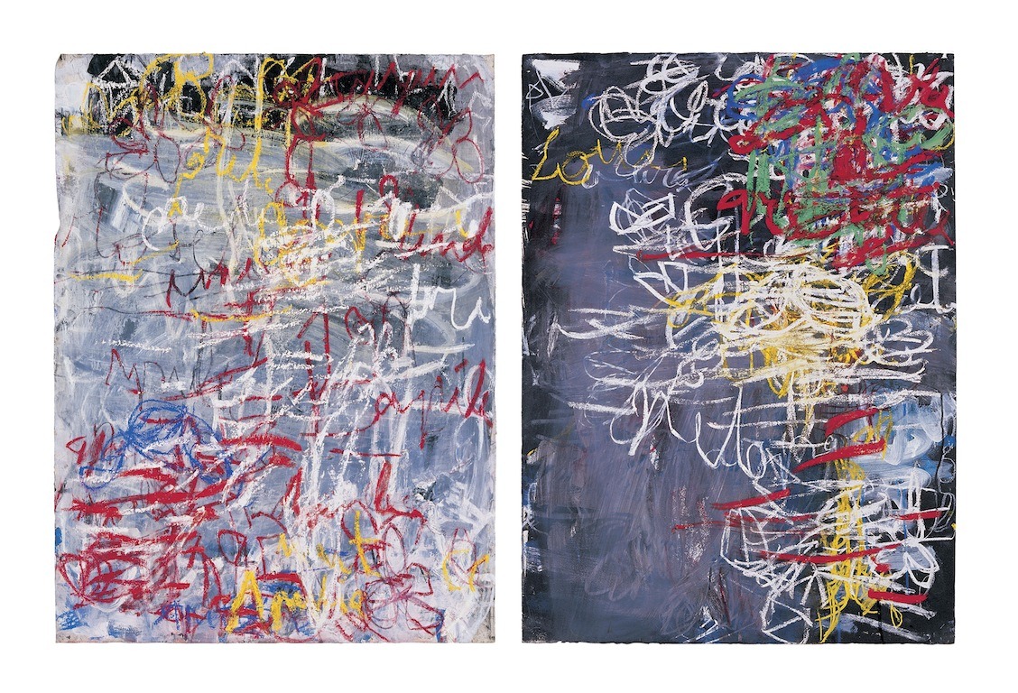 Aida Tomescu, 'Neon I' and 'Ravel I', 2008, mixed media on paper, 120 x 80cm each