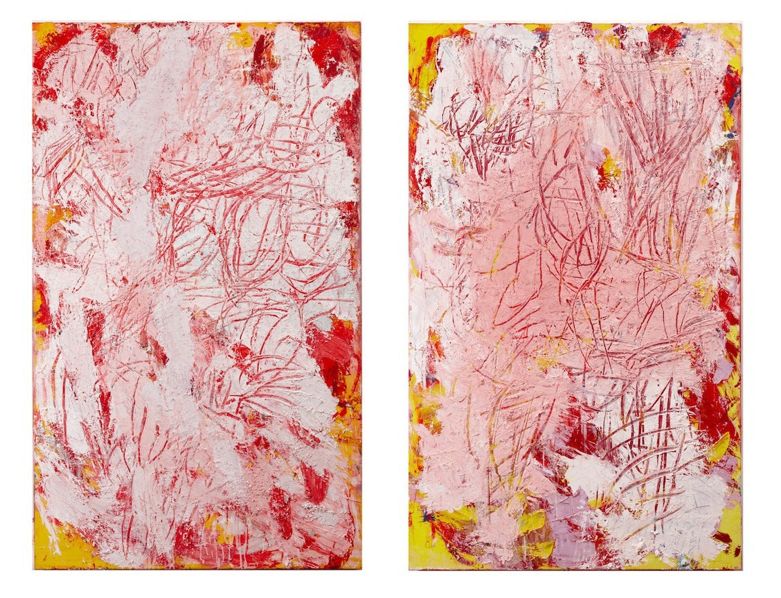 Aida Tomescu, 'Aspen' and 'Aspen I', 2009, oil on canvas, 137 x 84 cm (each panel)