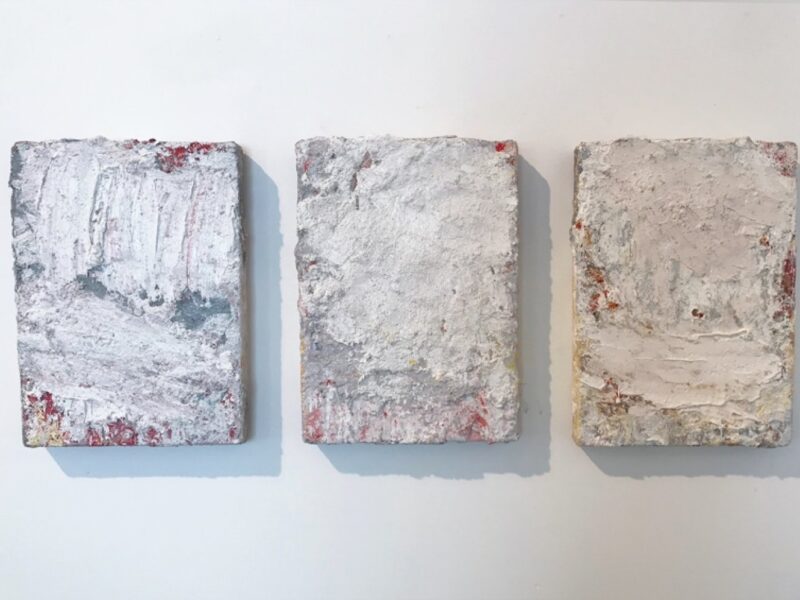 In a carpet made of water I, II & III, 2017, oil, silver pigment on Belgian linen, 36 x 26cm ea.