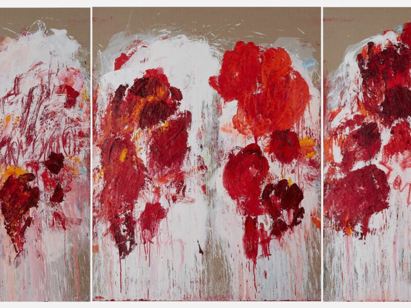 The ear in the river and the prayer in the stone, 2022, triptych, oil on Belgian linen, 206 x 480cm