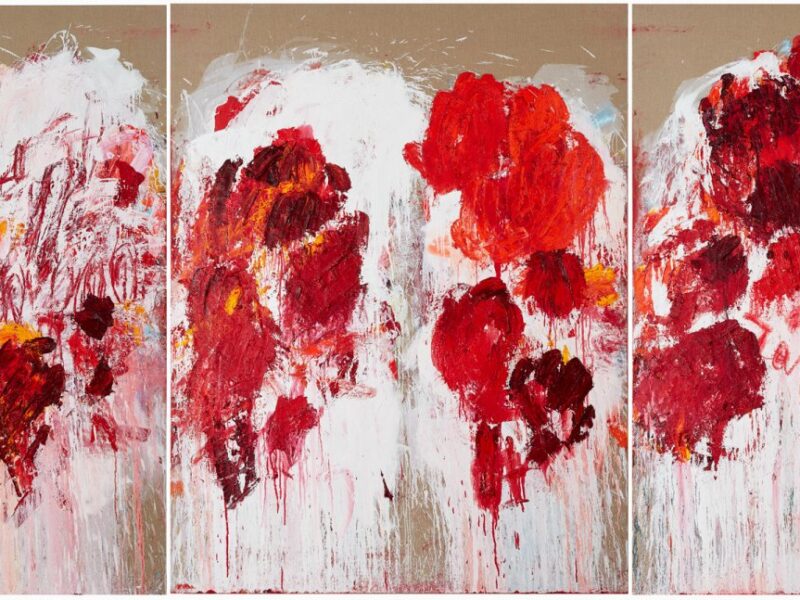 The ear in the river and the prayer in the stone, 2022, triptych, oil on Belgian linen, 206 x 480cm